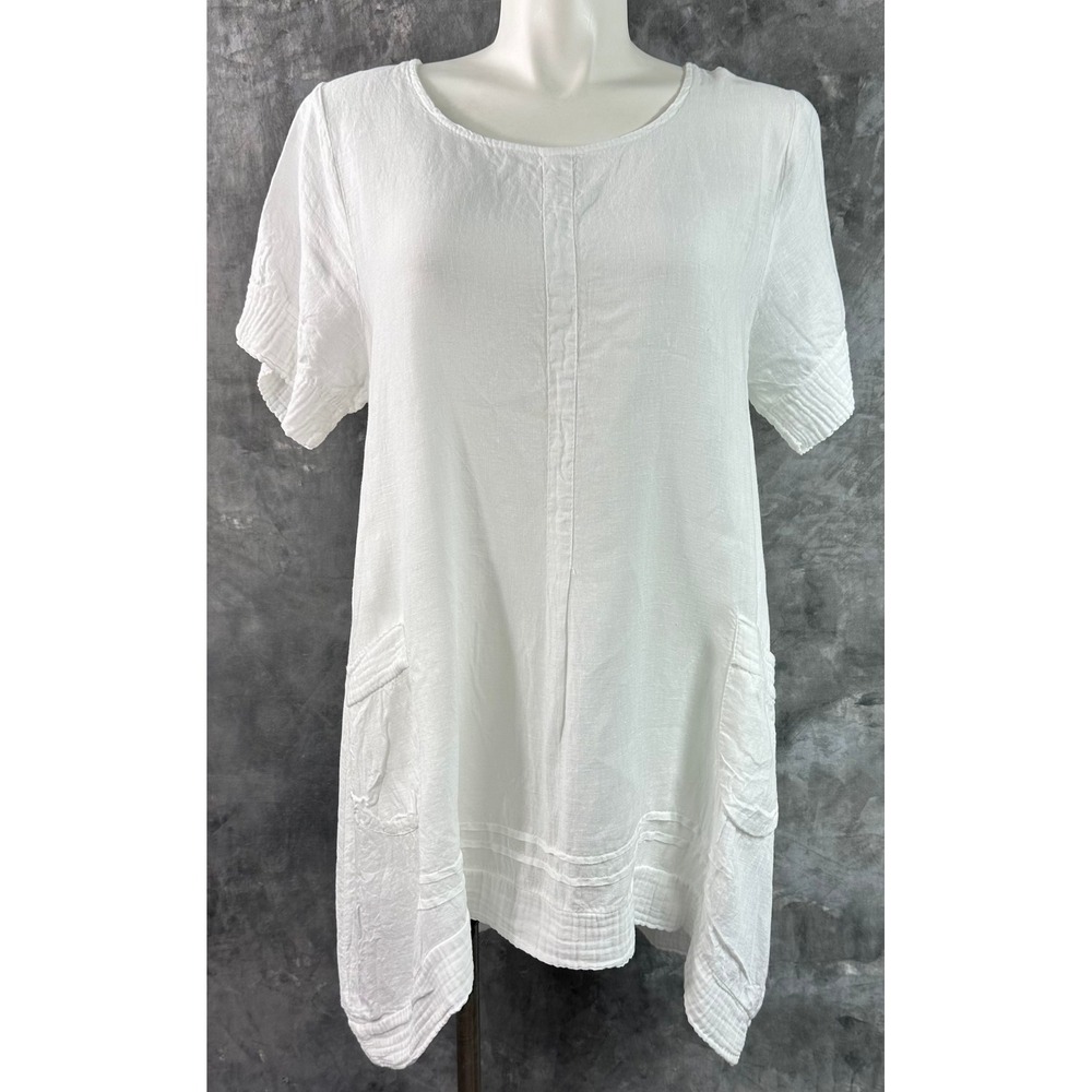 Lungo L'Arno Italian Women's White Linen S/S Dress sz 1X 16291)